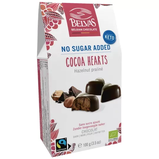 Бельгийские шоколадные сердечки с начинкой из пралине, без глютена, экологические, 100г